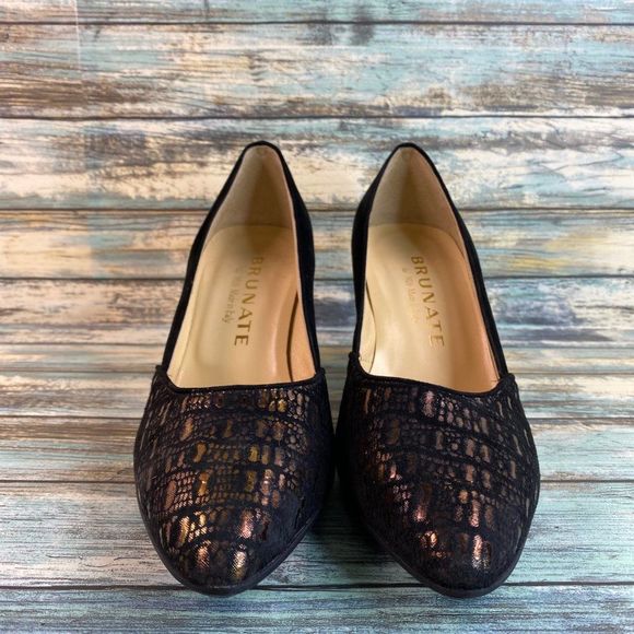 Brunate Womens Black Suede Pumps Heels Size 7-7.5M Handmade Pointed Toe Formal - Picture 3 of 13